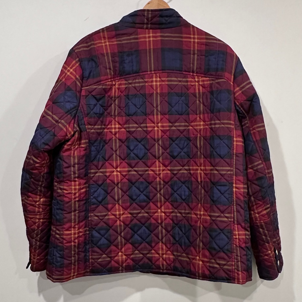 Burgundy, Blue & Yellow Plaid Quilted Jacket w Zipper Closure Mock Neck Collar - Picture 7 of 11